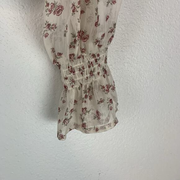 Forever 21 Shirt Large Sheer Floral Romantic Blouse Ruffle Dainty Cream L - Picture 2 of 6